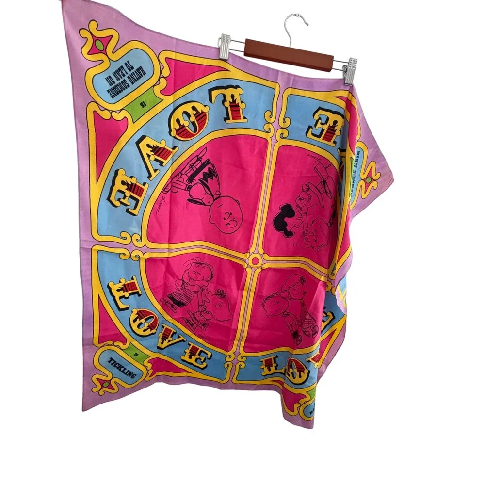 Schulz Vintage 1970 Snoopy Friends Scarf Bandana Colorful Cartoon 30x30
